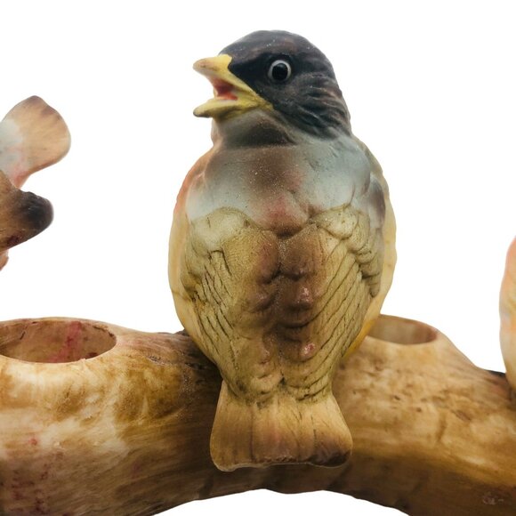 Vtg Lenox Japan Ceramic 3 Song Birds on Log Candle Holder w/ 5 Red Tapers - Picture 6 of 10